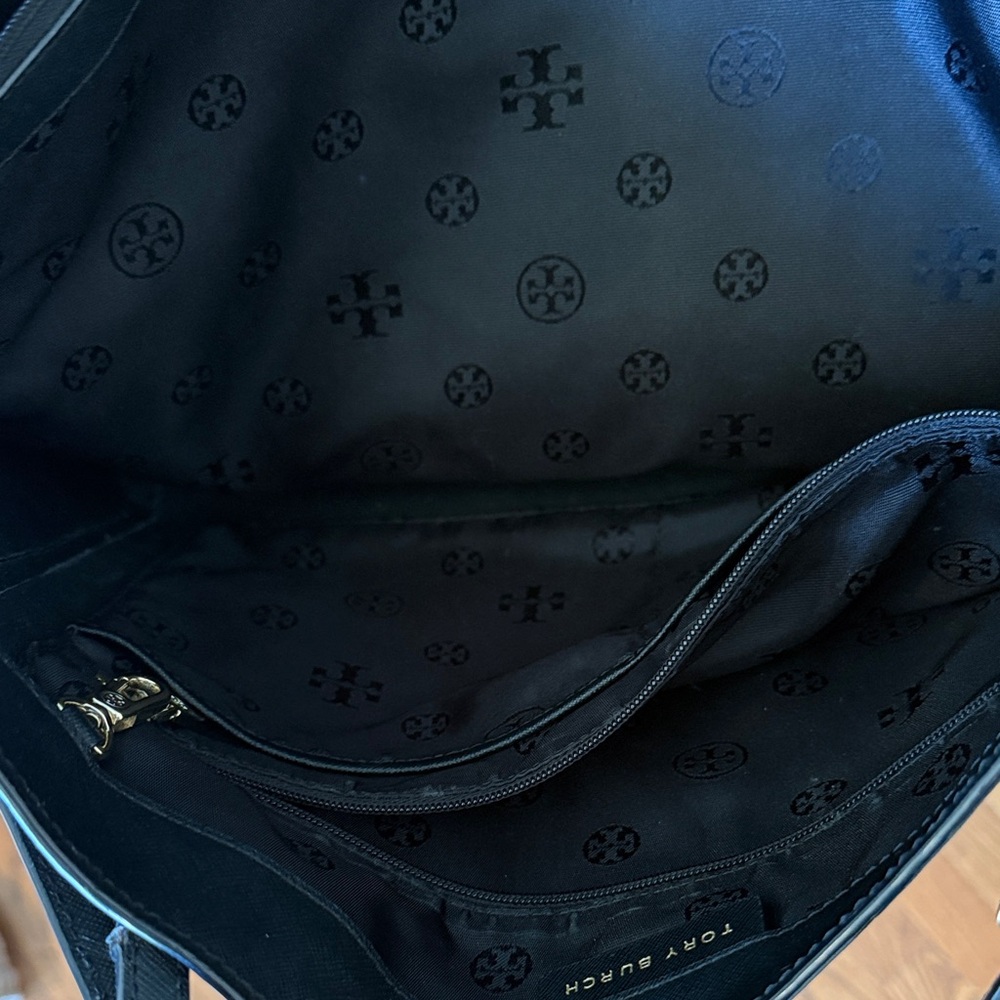 Tory Burch Black Leather Double-Handle Tote with Gold Hardware - Picture 12 of 13